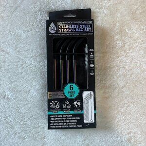 NWT Eco-friendly reusable stainless steel straws 6-pack in rainbow finish